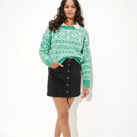 NWT American Eagle Green Fair Isle "Snow Drift" Sweater L Crew Neck - Picture 3 of 9